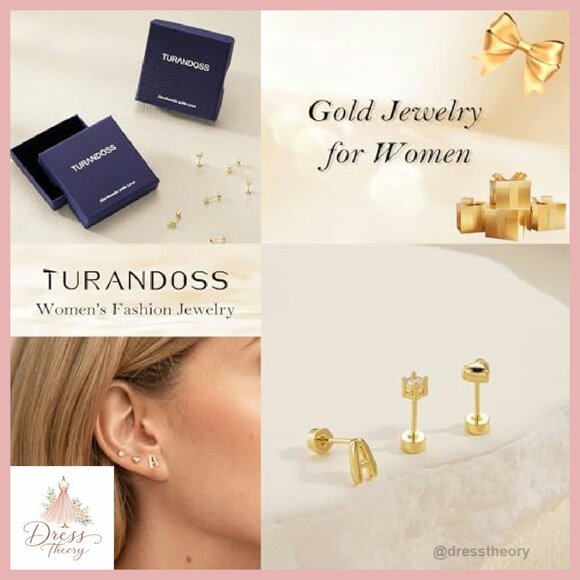 3-Pair 14K Gold Plated Stud Earrings Set with Initial Heart Zircon - Picture 6 of 8